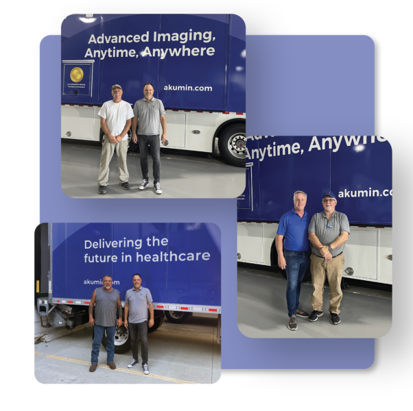 Drivers standing in front of Akumin trailers
