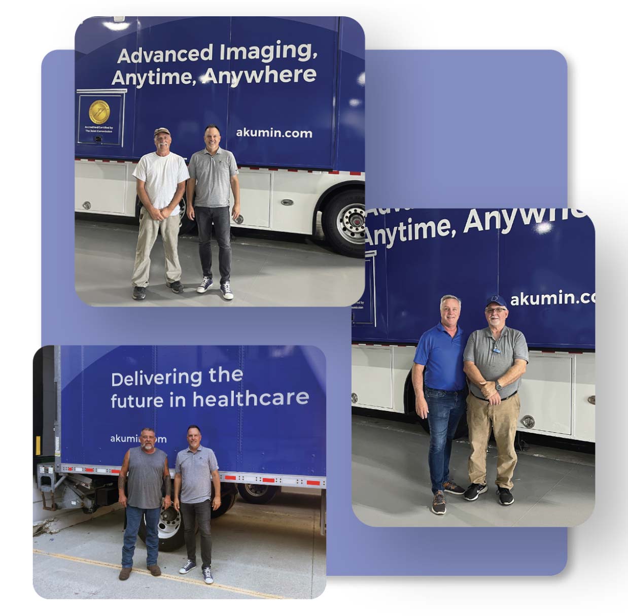 Drivers standing in front of Akumin trailers
