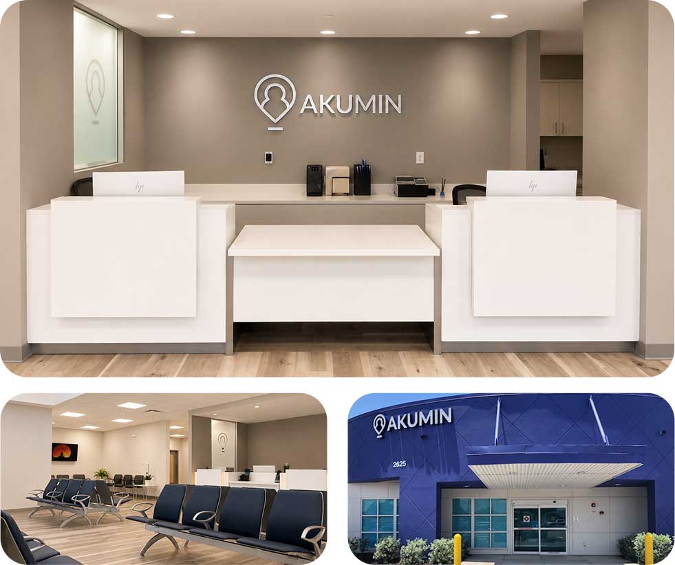 Photo collage of Akumin Port Charlotte Imaging Center, Akumin MRI clinic and Akumin Imaging Center.